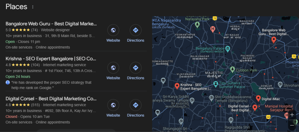 Local businesses on Google Maps with visible listings